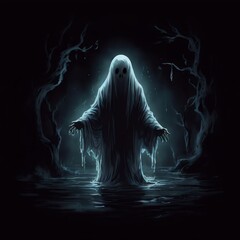 an AI Image Generator, Ethereal Ghost in a Haunted Forest