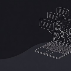 Outline illustration of a laptop computer with a video conference.