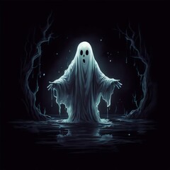 an AI Image Generator, Ethereal Ghost in a Haunted Forest