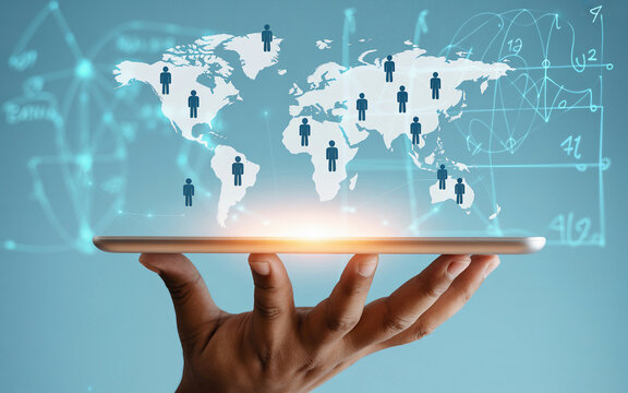 Global network connections digital world map image