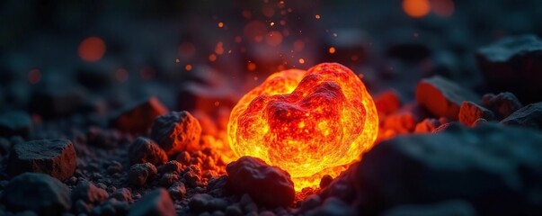 Glowing Ember Radiating Heat in Darkness A Close-Up Image Perfect for Scientific, Industrial, or Environmental Projects Illustrating Warmth, Energy, and the Concept of Background Heat.