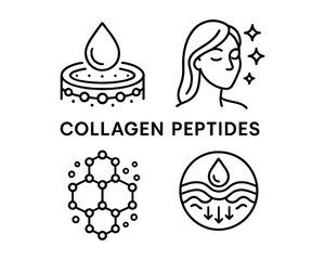 Obraz premium Collagen Peptides Skin Care Beauty Treatment Line Art Icon Set Isolated