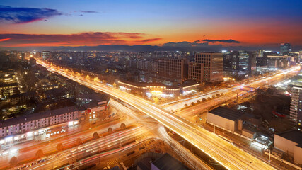 China Beijing Sitong Bridge urban dusk transportation hub beautiful scenery

