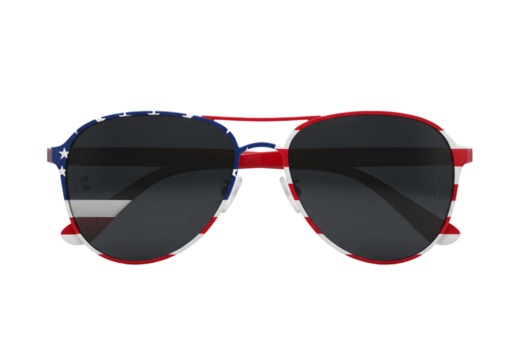 Aviator Sunglasses with American Flag Design on Transparent Background