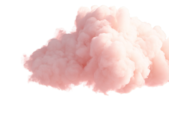 A soft pink cloud with a transparent background floats in the dark, creating a dreamy and ethereal effect, silhouette