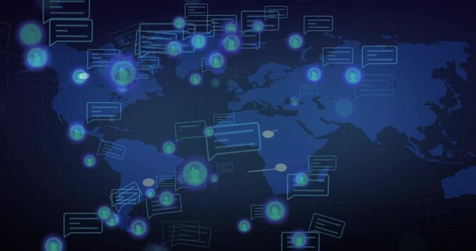 Upon map loading nodes pulsing, chat icons floating while lines connecting regions forming network