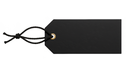 Black Tag Label with Rope Mockup on Isolated Transparent Background