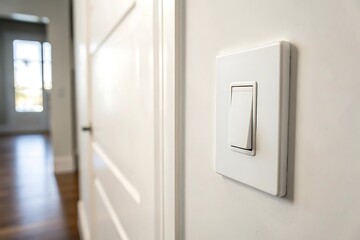 Modern White Light Switch on a White Wall in a Modern Home Interior