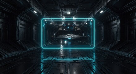 Obraz premium Futuristic Spaceship Hangar with Neon Lights