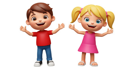 Cartoon Children Illustration Kids Happy Boy and Girl Cute Character