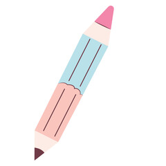 Flat style pencil in soft blue and pink tones. Great for back to school themes, stationery icons, or children’s illustration projects.