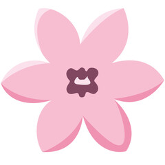 Cute flat illustration of a pink five-petal flower with dark center. Perfect for kids designs, floral decor, and spring themes.