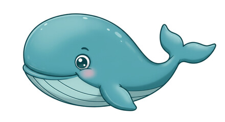 Obraz premium Cartoon Whale Blue Sea Animal Cute Illustration with Transparent BG