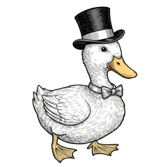 Cartoon Duck with Top Hat and Bow Tie Illustration Transparent PNG