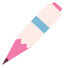 Flat cartoon style cute pink pencil with eraser. Ideal for school icons, stationery design, kids graphics, or back to school themes.