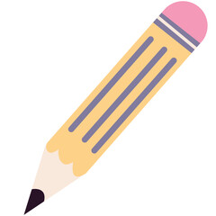 Flat design of a yellow pencil with pink eraser and blue lines. Great for school icons, writing tools, and kids’ illustrations.