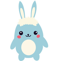 Adorable blue bunny character with fluffy hair and chubby cheeks. Great for Easter, kids' illustrations, cute characters, and animal design.