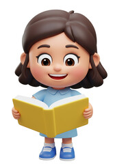 Cartoon Girl Reading Book Transparent Background Education Happy Child