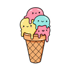 Cartoon Ice Cream Cone Cute Dessert Sweet Summer Food Illustration
