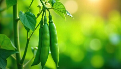 Sunlit Fresh Green Peas Growing on the Vine Vibrant Organic Homegrown Vegetables Ready for Harvest in a Lush Garden