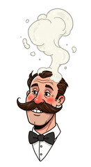 Cartoon Man with Mustache Smoke Head Isolated Transparent Background