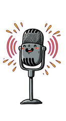 Cartoon Microphone Illustration Retro Cute Audio Recording Voice Design