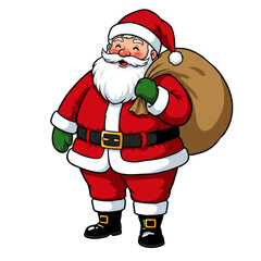 Cartoon Santa Claus with Gift Bag Transparent Background Illustration