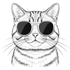 Cat Illustration with Sunglasses Cool Pet Animal Mammal Portrait