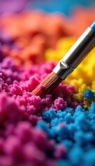 Artist Transforming Plush Carpet with Vibrant Hues Close-up of Creative Paintbrush Work