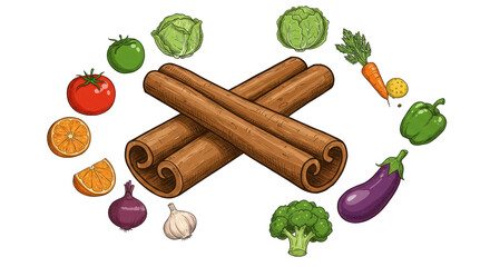 Cinnamon Vegetable Illustration Fresh Healthy Food Spice Isolated