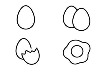 Egg Icon Set Vector Illustration: Whole, Cracked, and Fried Egg Outlines