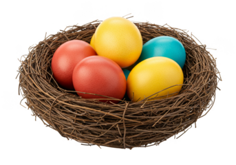 Colorful Easter Eggs in Nest Illustration with Transparent Backdrop
