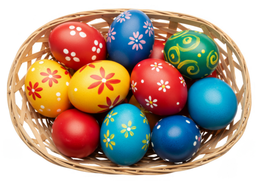 Colorful Easter Eggs in Basket Easter Holiday Decoration Springtime