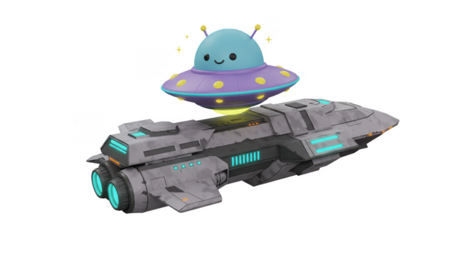 Cartoon Ufo Spaceship Flying Saucer Spacecraft Cartoonish Transportation