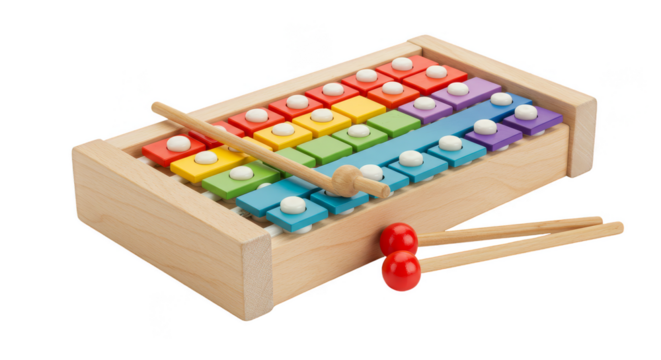 Colorful Wooden Xylophone Musical Instrument Toy with Transparent Background - Powered by Adobe