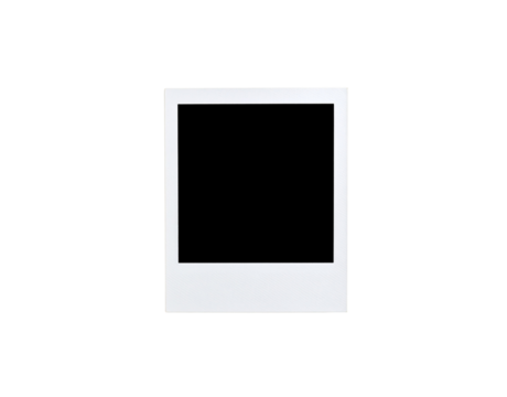 Isolated White Instant Photo Frame with Textured Surface on Black Background.