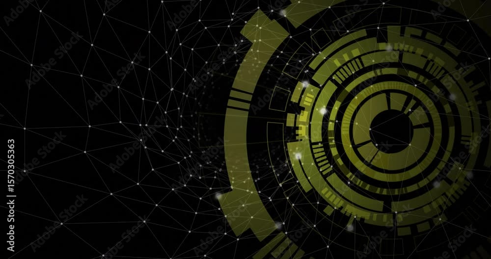 Poster circles emerging from right rotating with particles looping while visualizing network interaction