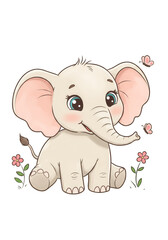 Fototapeta premium Cute Elephant Illustration with Pink Flowers Playful Cartoon Animal