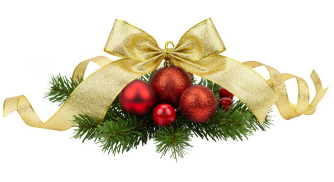 Christmas Ornaments Illustration with Red Balls Golden Bow Transparent