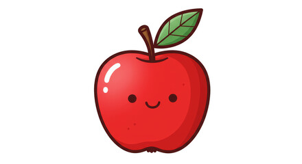 Cute Kawaii Red Apple Cartoon Illustration on Transparent Background