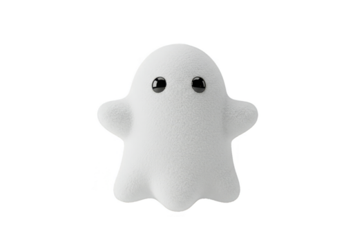 Cute White Ghost Character 3D Rendering Transparent Background PNG