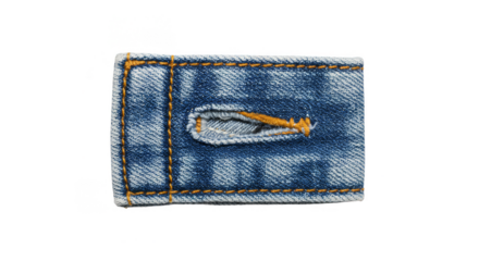 Denim Blue Fabric Patch Detailed Sewing Material on Transparent Background