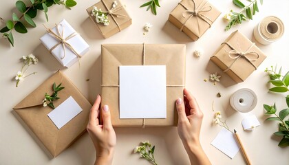 Folded package with thankyou cards, kraft paper, washi tape, aesthetic label sticker