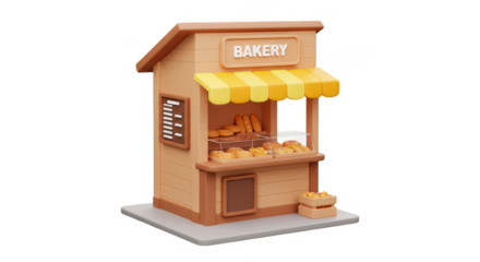 Cartoon Bakery Food Shop Store Bread Transparent Background 3D Render