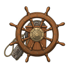 Detailed Steering Wheel Navigation Ships Marine Sea Boats Illustration PNG