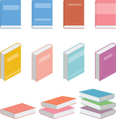 Flat Vector Illustration of Various Closed Books in Multiple Colors for Education and Publishing Design