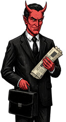 Devil Demon Businessman Suit Briefcase Newspaper Cartoon Transparent Background