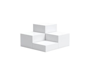 Minimalist White Cube Display Platform with Geometric Stair Step Design.