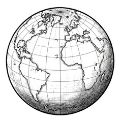 Detailed World Globe Outline Map Illustration Global Cartography Planet
