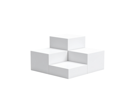 Minimalist White Cube Display Platform with Geometric Stair Step Design.